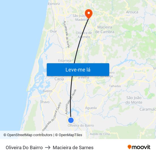 Oliveira Do Bairro to Macieira de Sarnes map