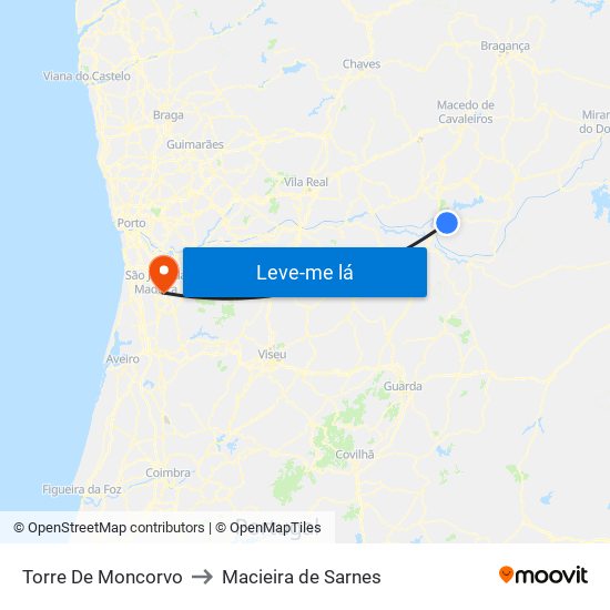 Torre De Moncorvo to Macieira de Sarnes map