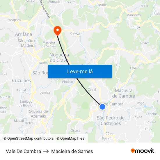 Vale De Cambra to Macieira de Sarnes map