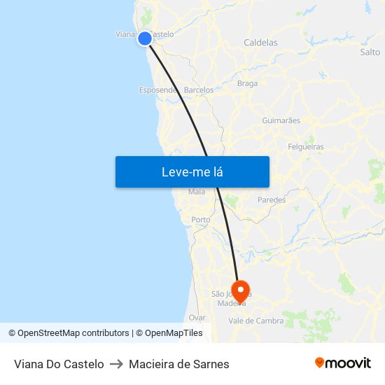 Viana Do Castelo to Macieira de Sarnes map