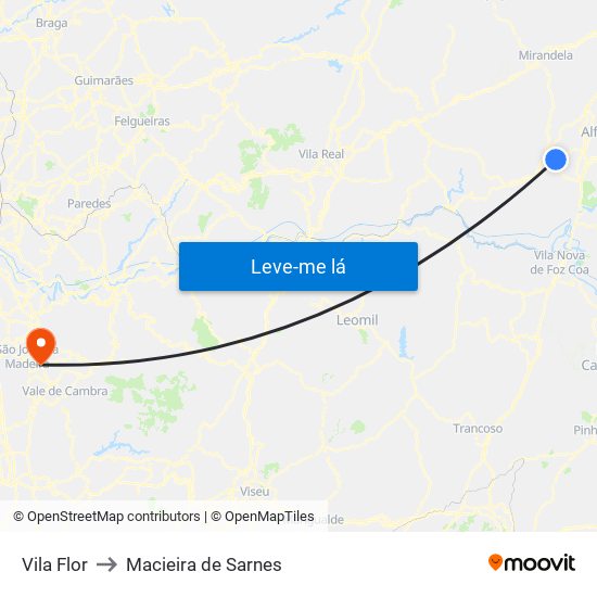 Vila Flor to Macieira de Sarnes map