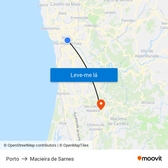 Porto to Macieira de Sarnes map