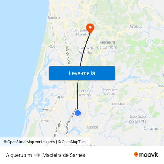 Alquerubim to Macieira de Sarnes map