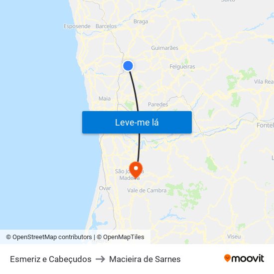 Esmeriz e Cabeçudos to Macieira de Sarnes map