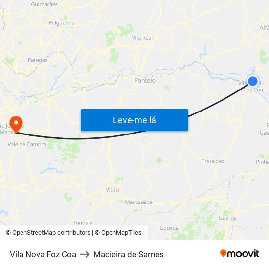 Vila Nova Foz Coa to Macieira de Sarnes map