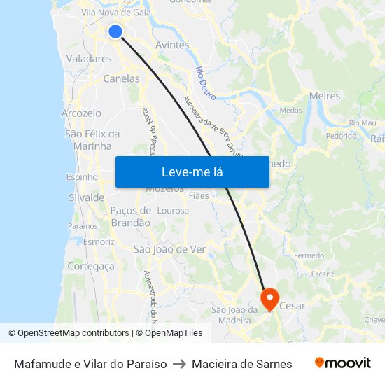 Mafamude e Vilar do Paraíso to Macieira de Sarnes map