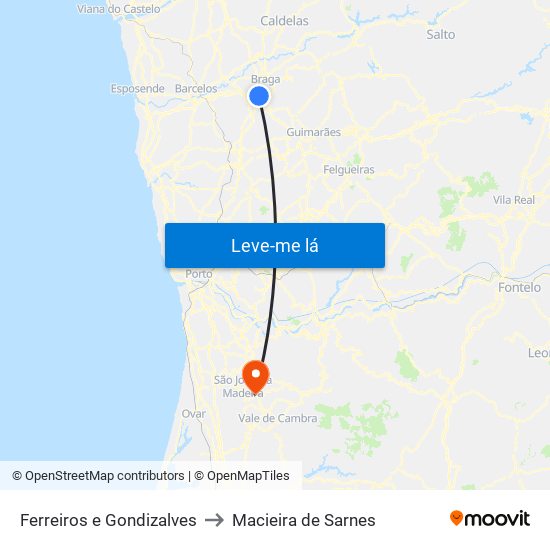 Ferreiros e Gondizalves to Macieira de Sarnes map