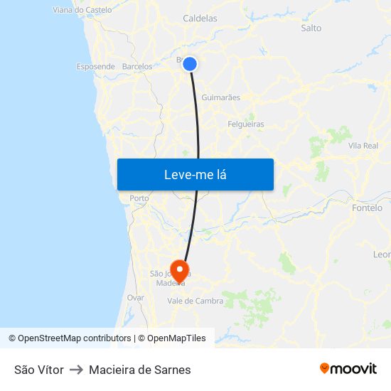 São Vítor to Macieira de Sarnes map