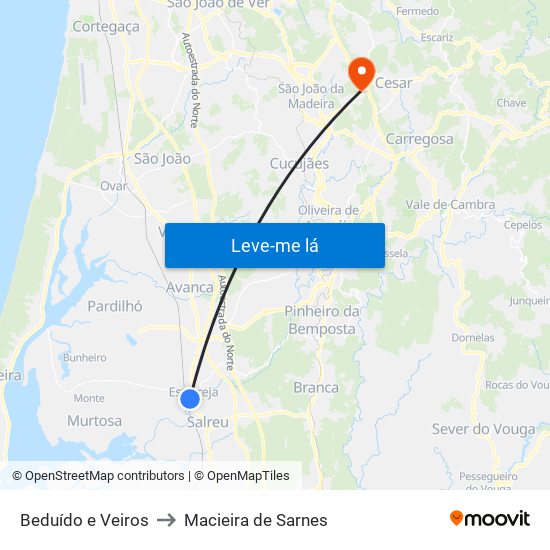 Beduído e Veiros to Macieira de Sarnes map