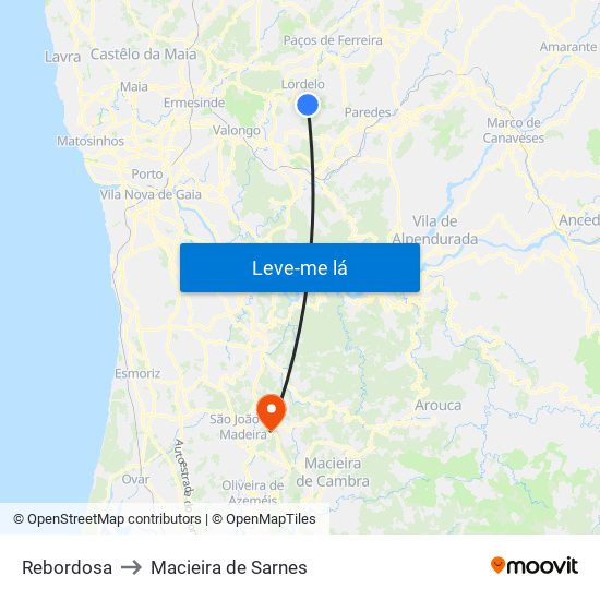 Rebordosa to Macieira de Sarnes map