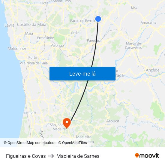 Figueiras e Covas to Macieira de Sarnes map