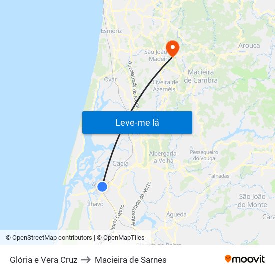 Glória e Vera Cruz to Macieira de Sarnes map