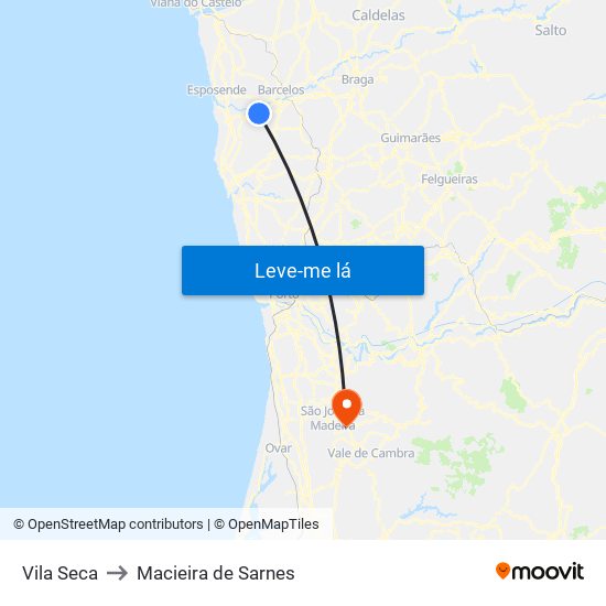 Vila Seca to Macieira de Sarnes map