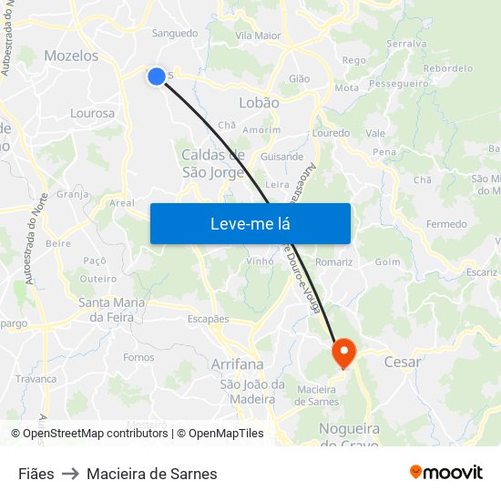 Fiães to Macieira de Sarnes map