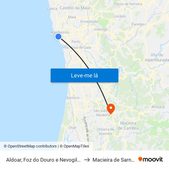 Aldoar, Foz do Douro e Nevogilde to Macieira de Sarnes map