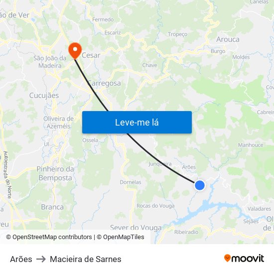 Arões to Macieira de Sarnes map