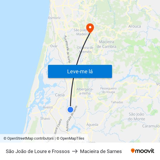São João de Loure e Frossos to Macieira de Sarnes map