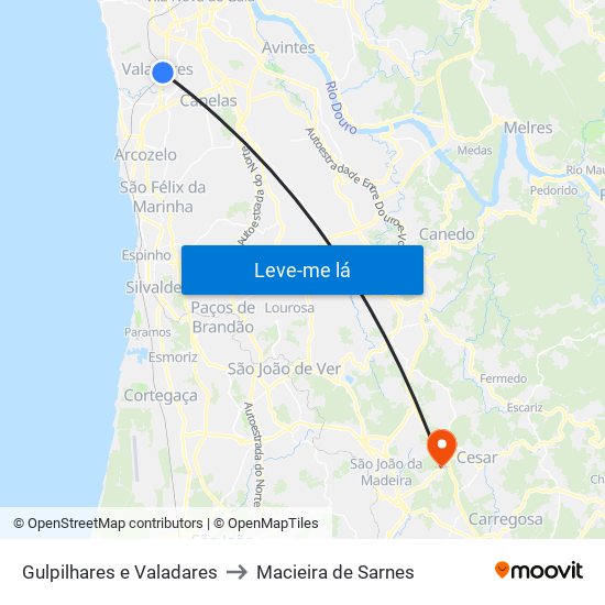 Gulpilhares e Valadares to Macieira de Sarnes map