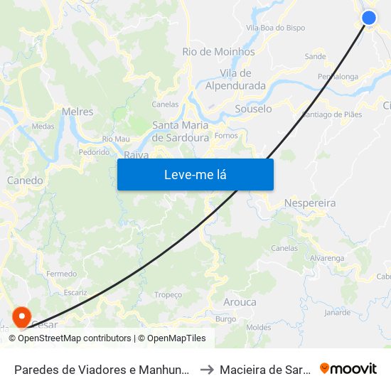 Paredes de Viadores e Manhuncelos to Macieira de Sarnes map