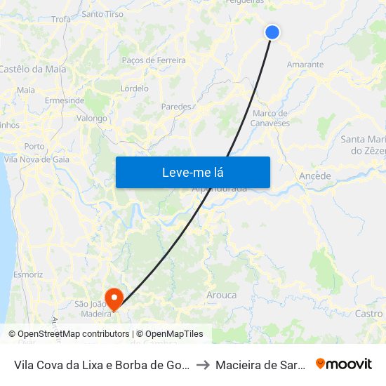 Vila Cova da Lixa e Borba de Godim to Macieira de Sarnes map
