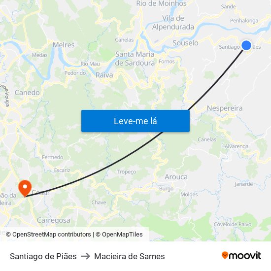 Santiago de Piães to Macieira de Sarnes map