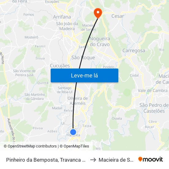 Pinheiro da Bemposta, Travanca e Palmaz to Macieira de Sarnes map