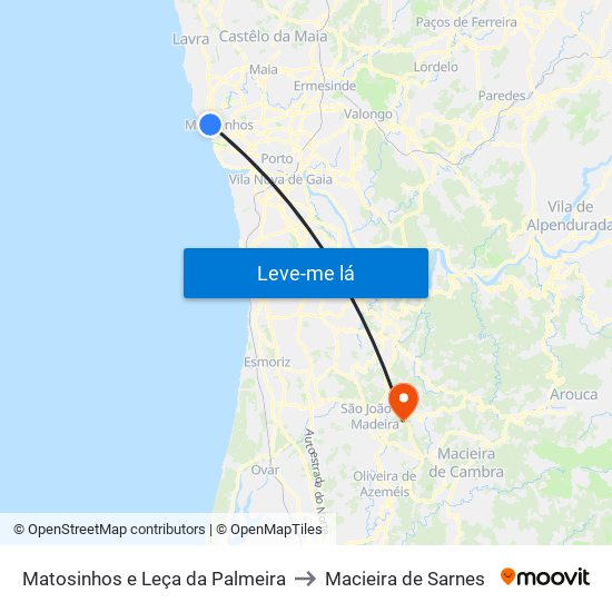 Matosinhos e Leça da Palmeira to Macieira de Sarnes map