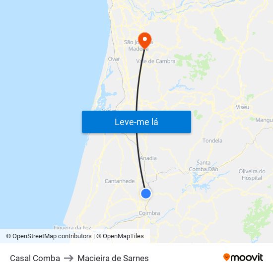 Casal Comba to Macieira de Sarnes map