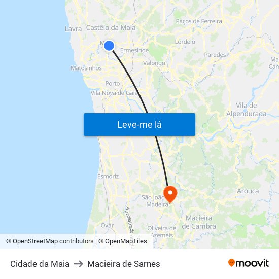 Cidade da Maia to Macieira de Sarnes map