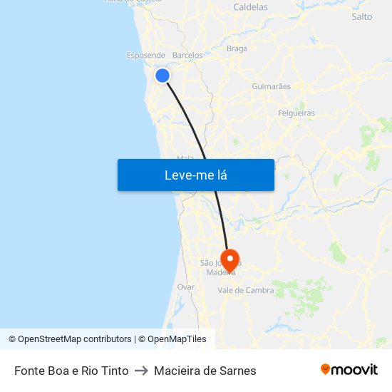 Fonte Boa e Rio Tinto to Macieira de Sarnes map