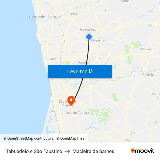 Tabuadelo e São Faustino to Macieira de Sarnes map