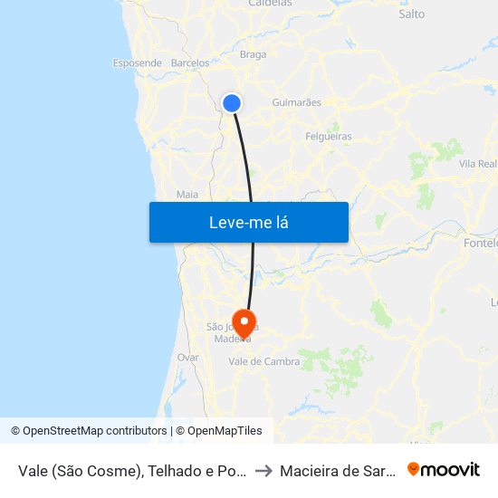 Vale (São Cosme), Telhado e Portela to Macieira de Sarnes map