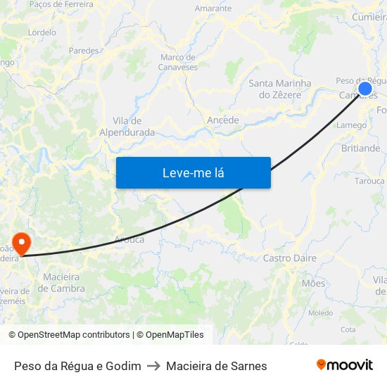 Peso da Régua e Godim to Macieira de Sarnes map