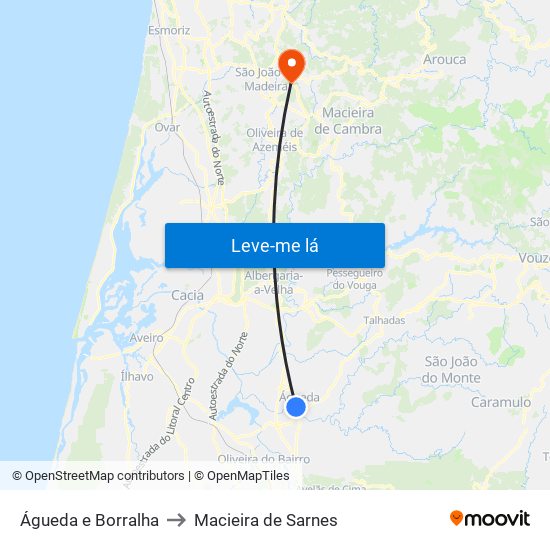 Águeda e Borralha to Macieira de Sarnes map