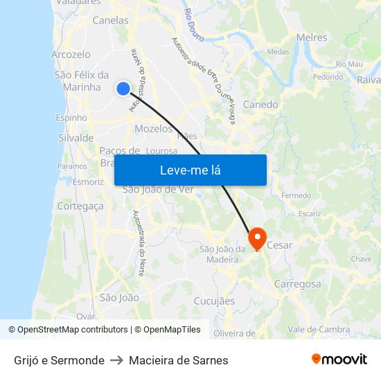 Grijó e Sermonde to Macieira de Sarnes map