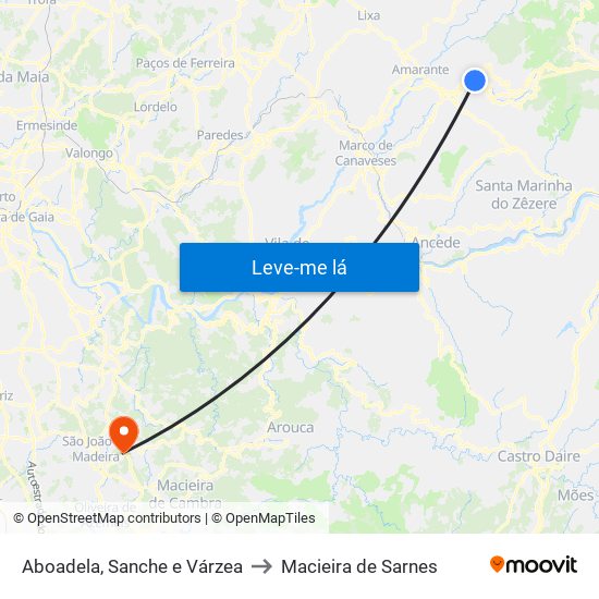 Aboadela, Sanche e Várzea to Macieira de Sarnes map