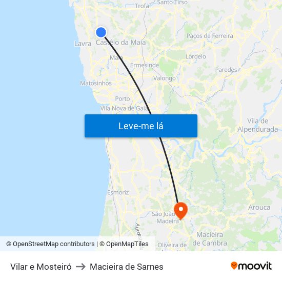 Vilar e Mosteiró to Macieira de Sarnes map