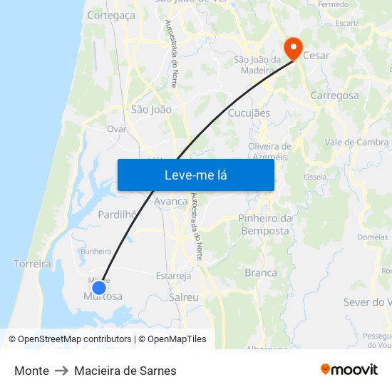 Monte to Macieira de Sarnes map