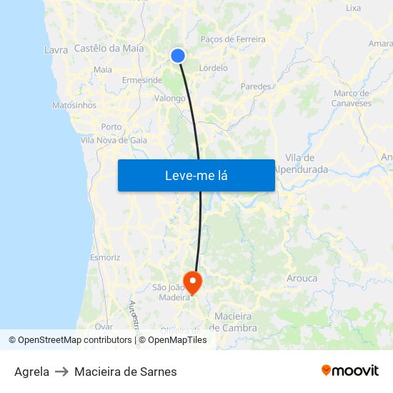 Agrela to Macieira de Sarnes map