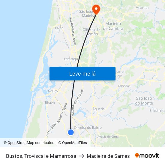 Bustos, Troviscal e Mamarrosa to Macieira de Sarnes map