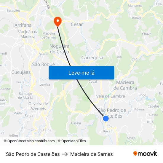 São Pedro de Castelões to Macieira de Sarnes map