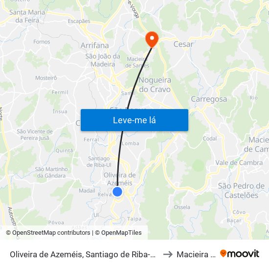 Oliveira de Azeméis, Santiago de Riba-Ul, Ul, Macinhata da Seixa e Madail to Macieira de Sarnes map