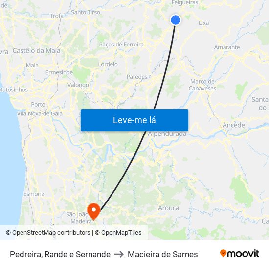 Pedreira, Rande e Sernande to Macieira de Sarnes map