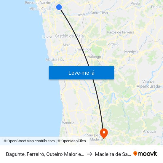 Bagunte, Ferreiró, Outeiro Maior e Parada to Macieira de Sarnes map