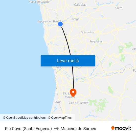 Rio Covo (Santa Eugénia) to Macieira de Sarnes map