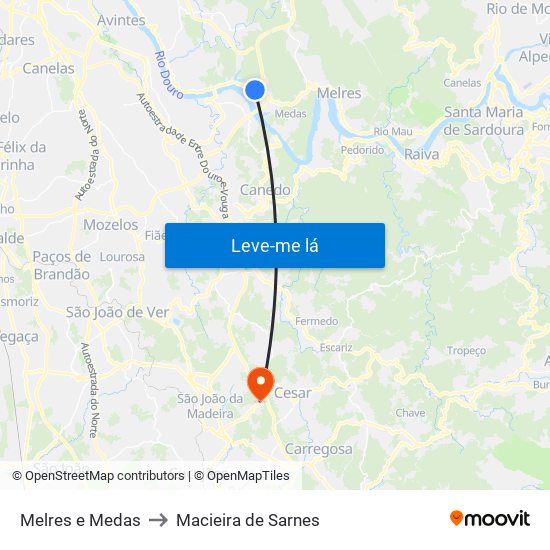 Melres e Medas to Macieira de Sarnes map