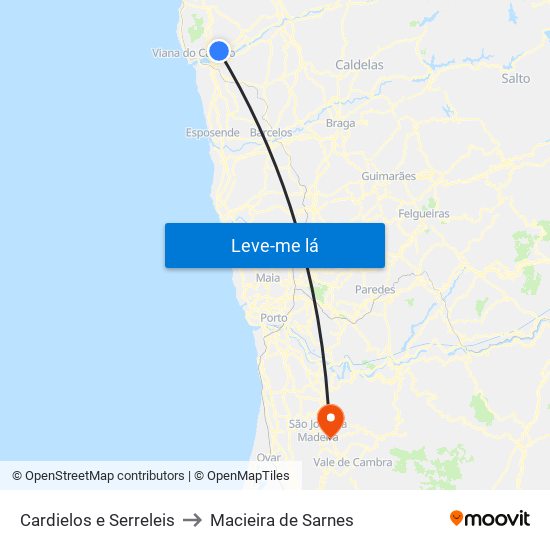 Cardielos e Serreleis to Macieira de Sarnes map