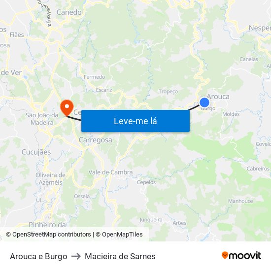 Arouca e Burgo to Macieira de Sarnes map
