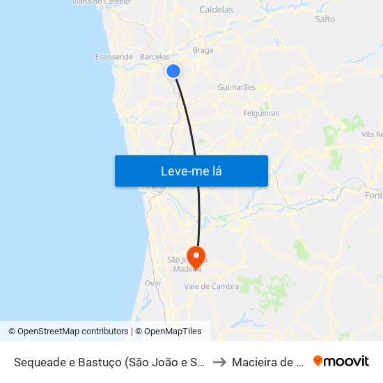 Sequeade e Bastuço (São João e Santo Estêvão) to Macieira de Sarnes map