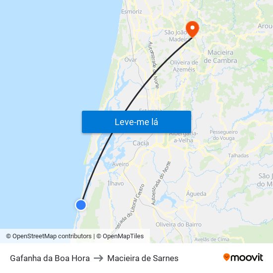 Gafanha da Boa Hora to Macieira de Sarnes map